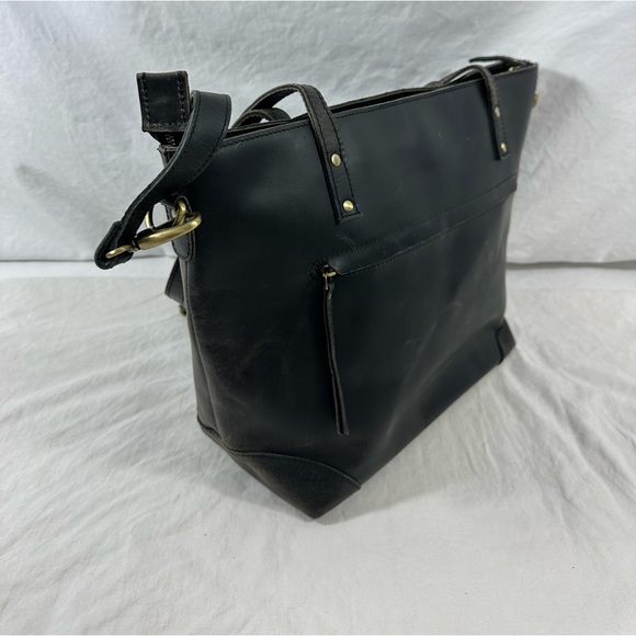 Genuine vintage large black leather tote bag carryall work school laptop carrier - Picture 9 of 16